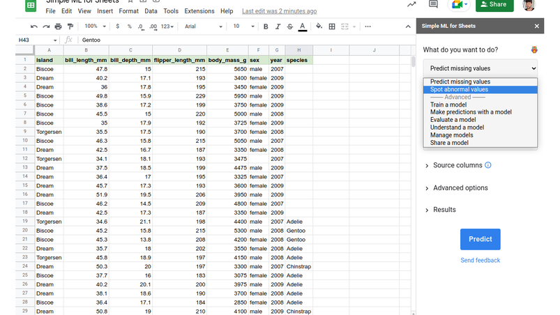 Machine learning per tutti con Simple ML for Sheets