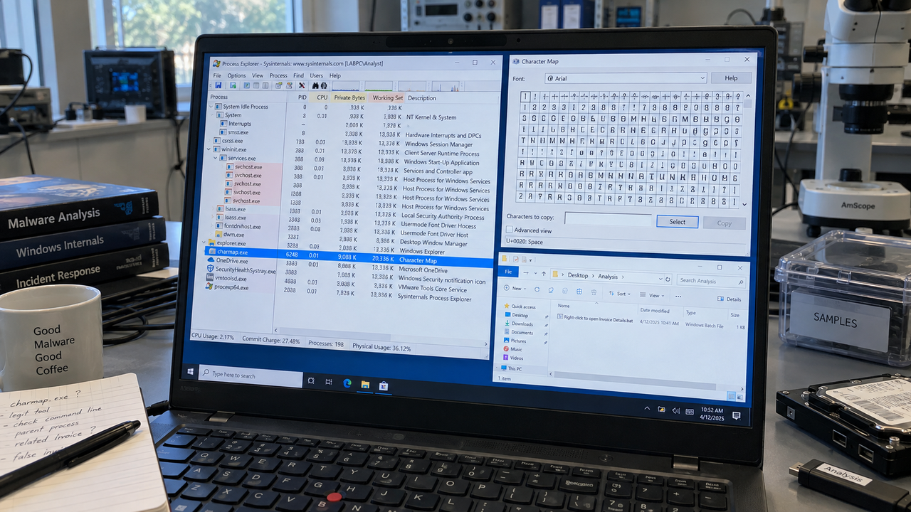AsyncRAT si nasconde nella Mappa caratteri di Windows